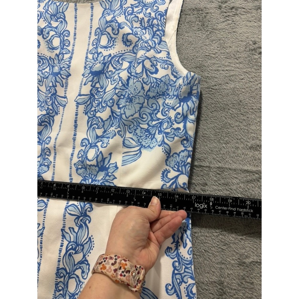 Lilly Pulitzer Dress Womens 12 Blue White Floral Sleeveless A Line Preppy - Picture 8 of 13